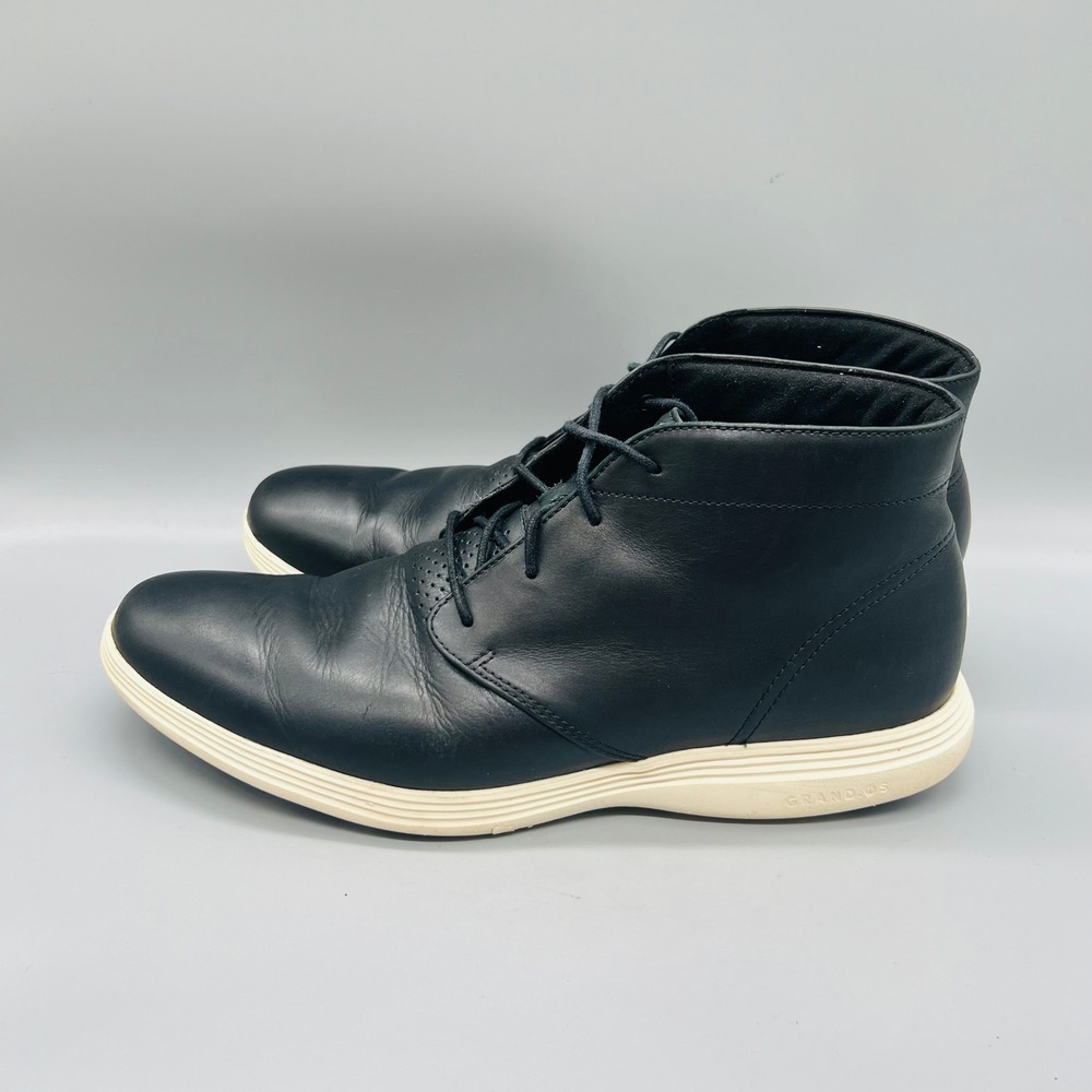 Cole Haan Boots Mens 11 Black Leather Grand OS Chukka Lace Up Booties Shoes - Picture 4 of 10